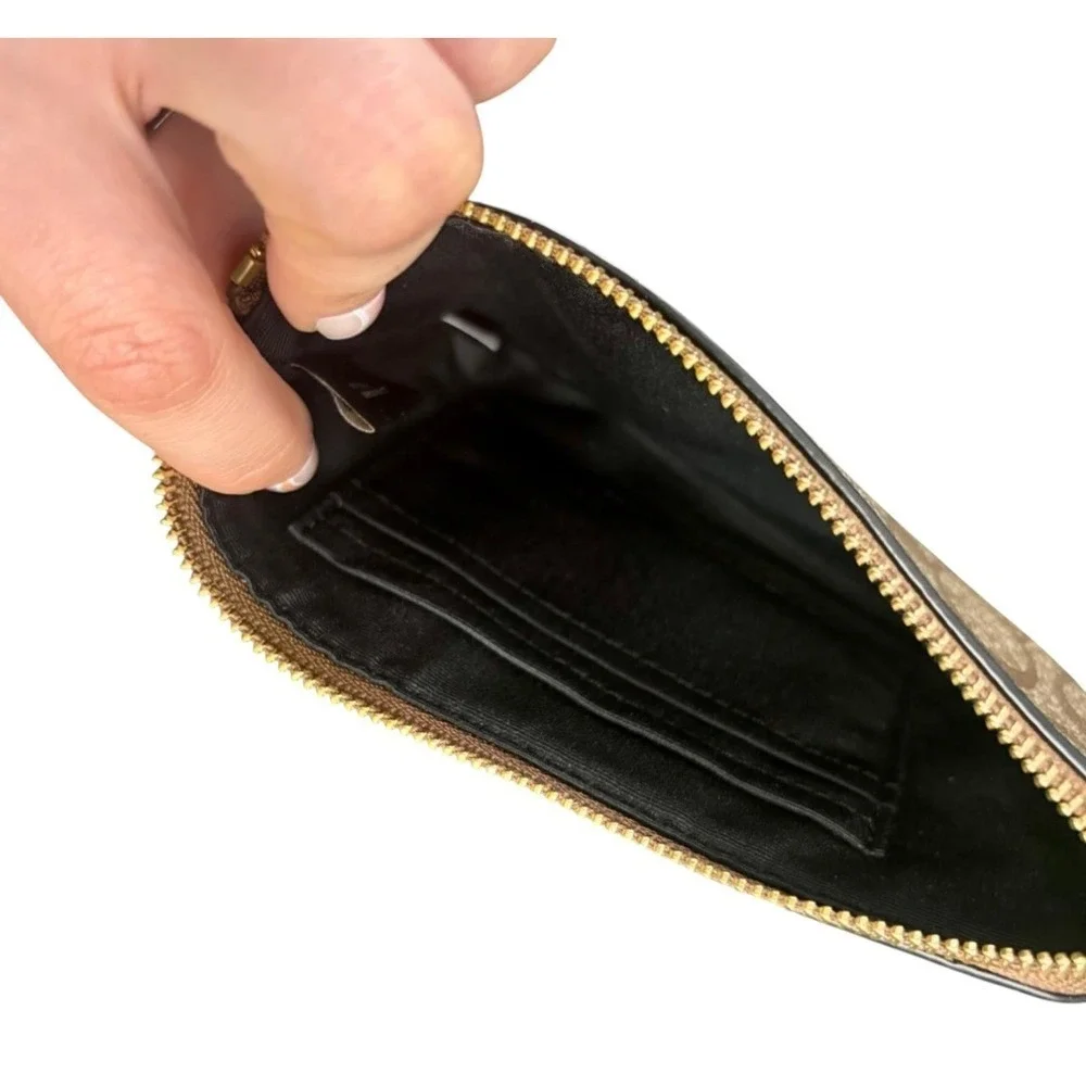 Coach Signature Canvas Black Stripe Wristlet Pouch‎ Cosmetic Case